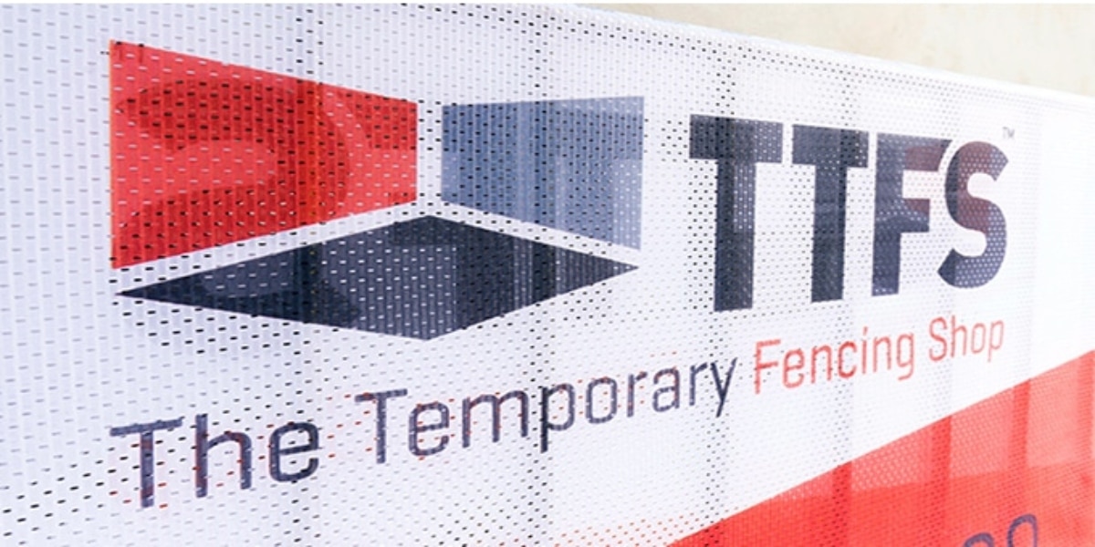 Banner mesh printed with the company logo for TTFS, The Temporary Fencing Shop.