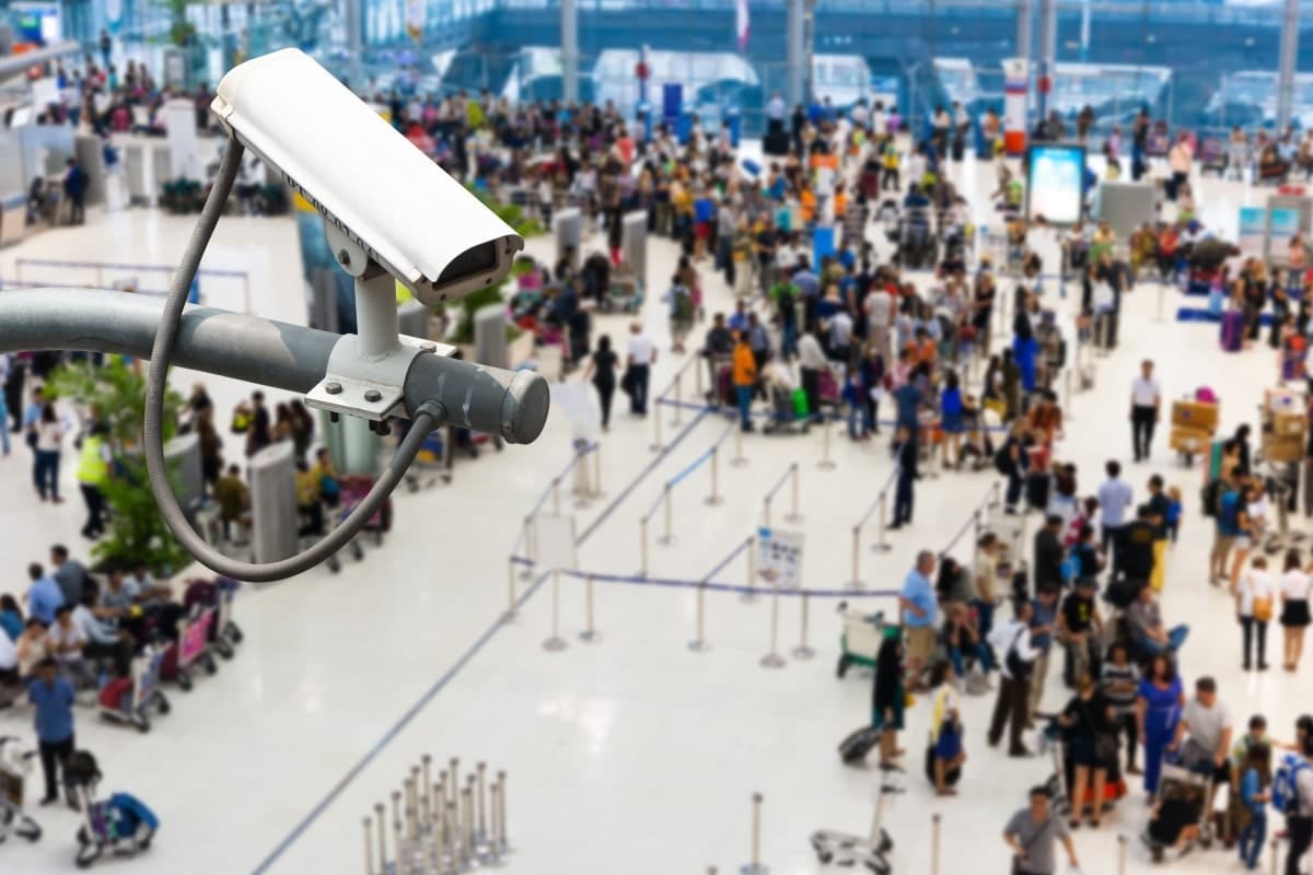 Camera technology being used to monitor a crowded place.