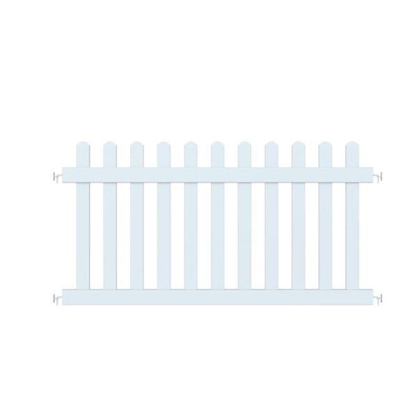 White PVC Picket Fence Panel, front view.