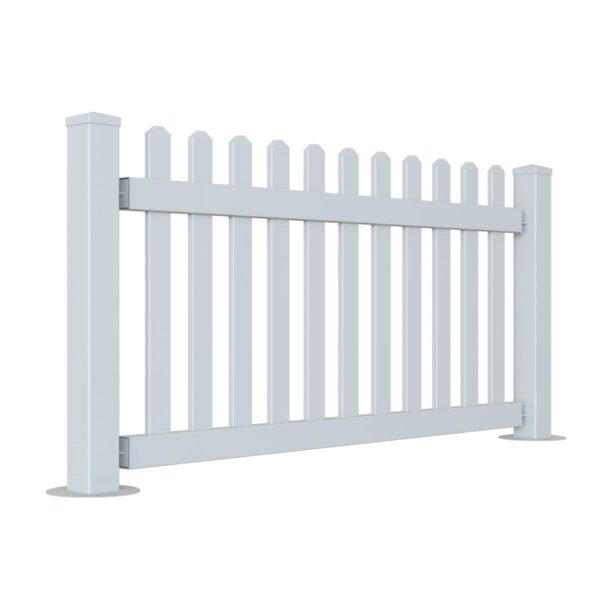 White picket fence with panel, posts and feet.